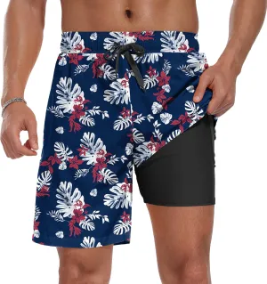 Sailwind Men Swim Trunks with Compression Liner 9" Beach Shorts Quick Dry with Zipper Pockets Board Shorts