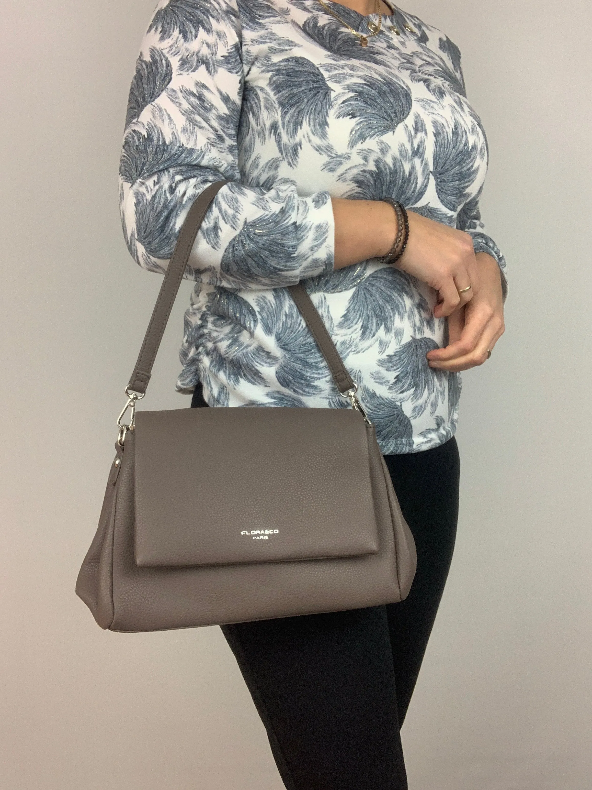 SAN REMO TAUPE - triple compartment faux leather crossbody/ shoulder handbag