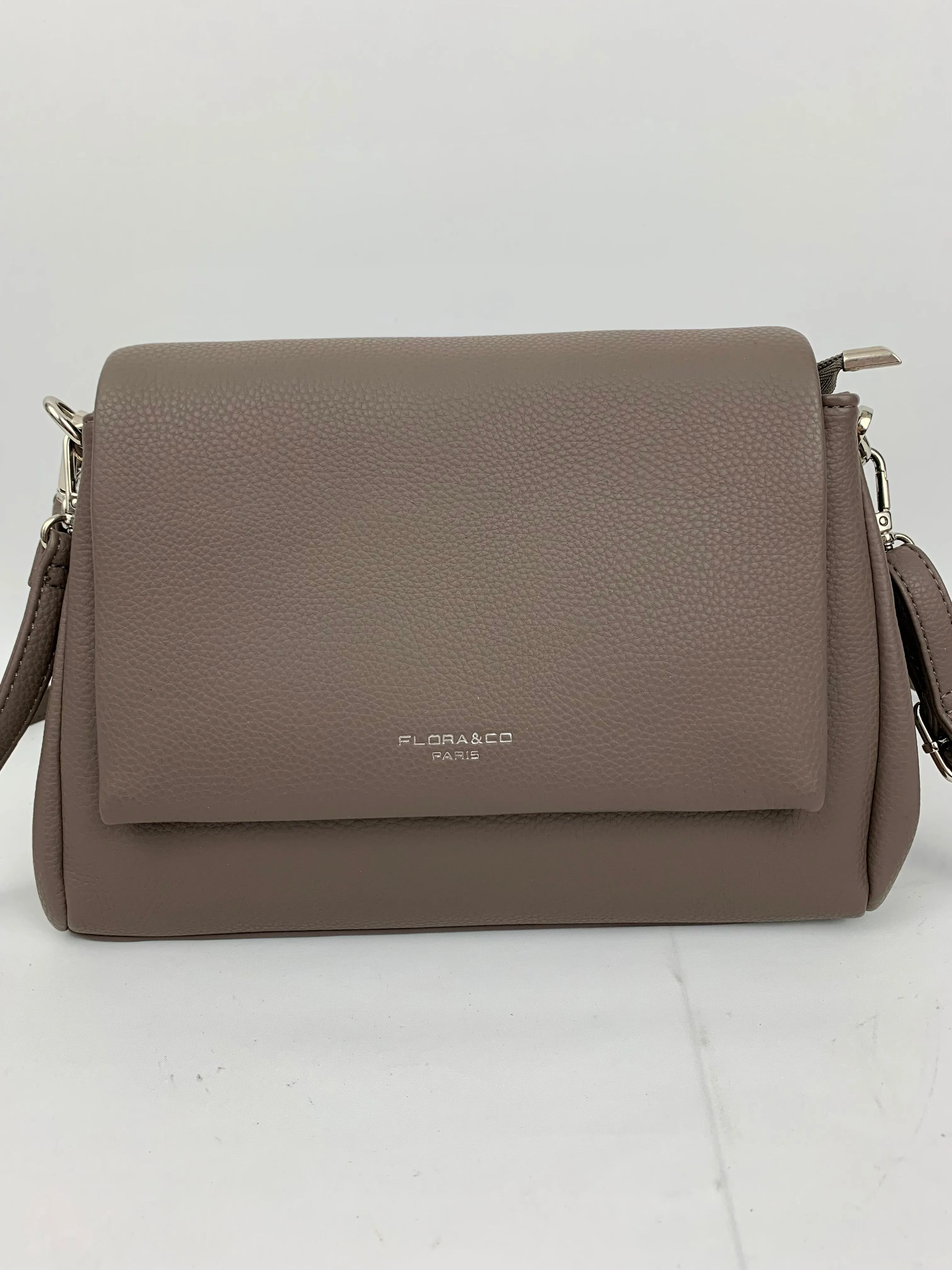 SAN REMO TAUPE - triple compartment faux leather crossbody/ shoulder handbag