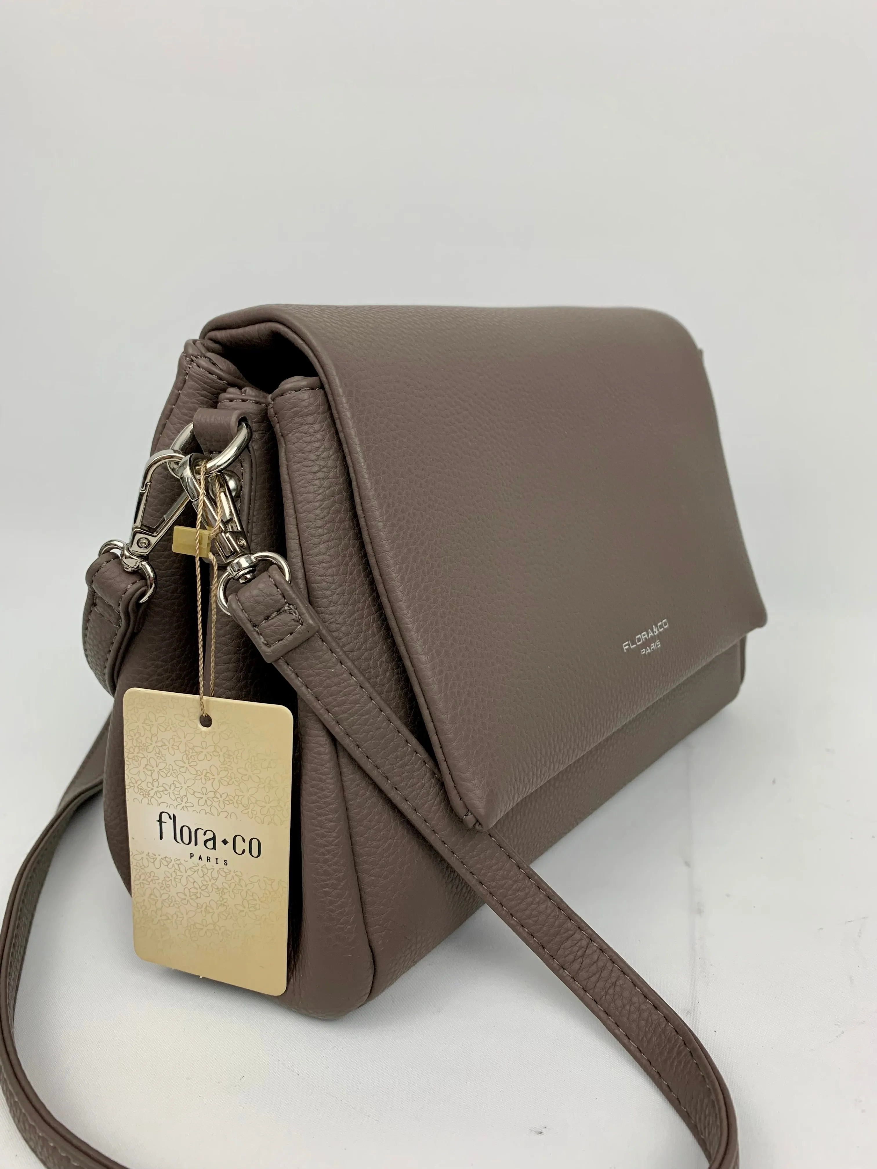 SAN REMO TAUPE - triple compartment faux leather crossbody/ shoulder handbag