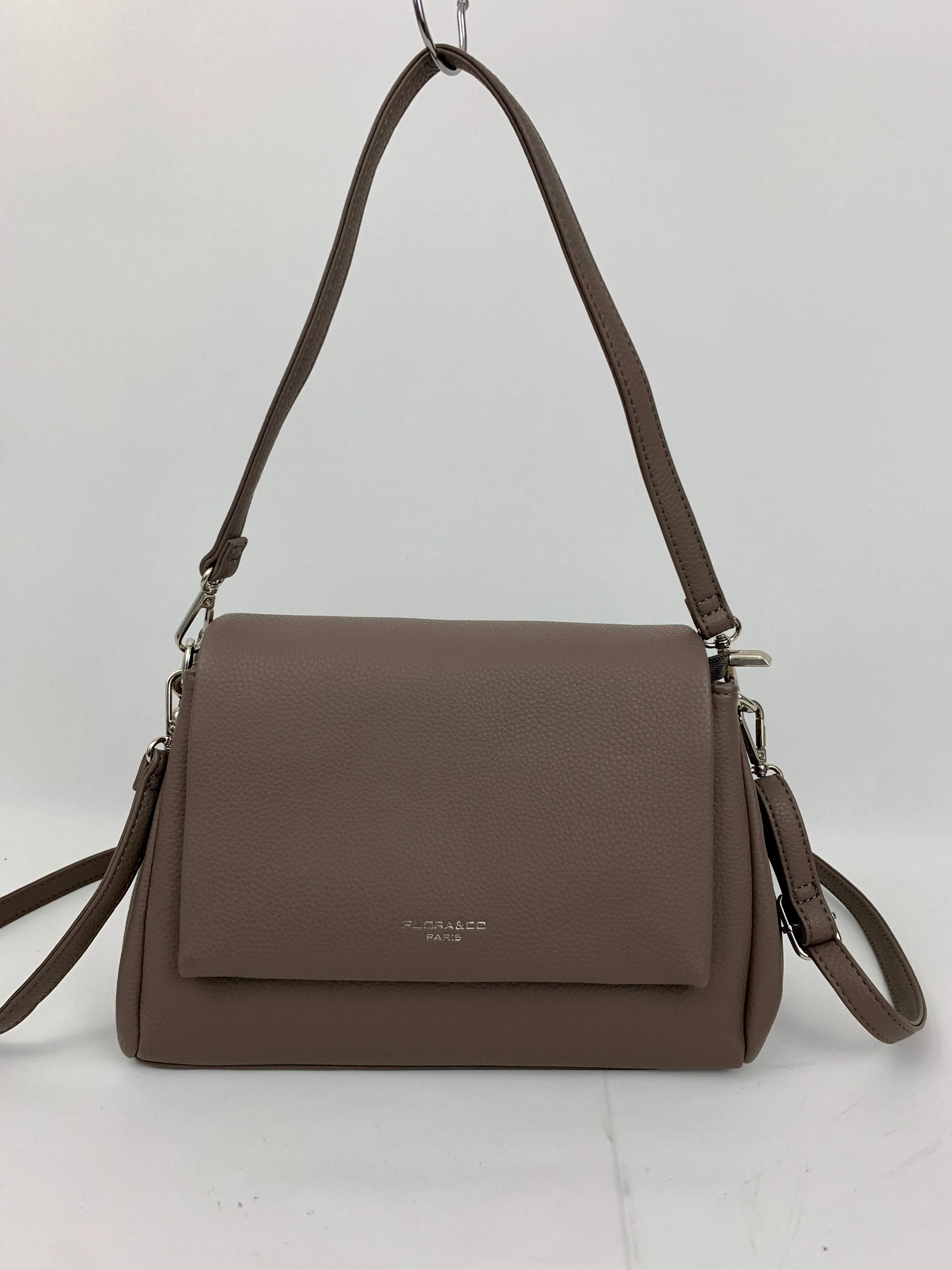 SAN REMO TAUPE - triple compartment faux leather crossbody/ shoulder handbag