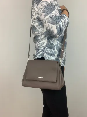 SAN REMO TAUPE - triple compartment faux leather crossbody/ shoulder handbag