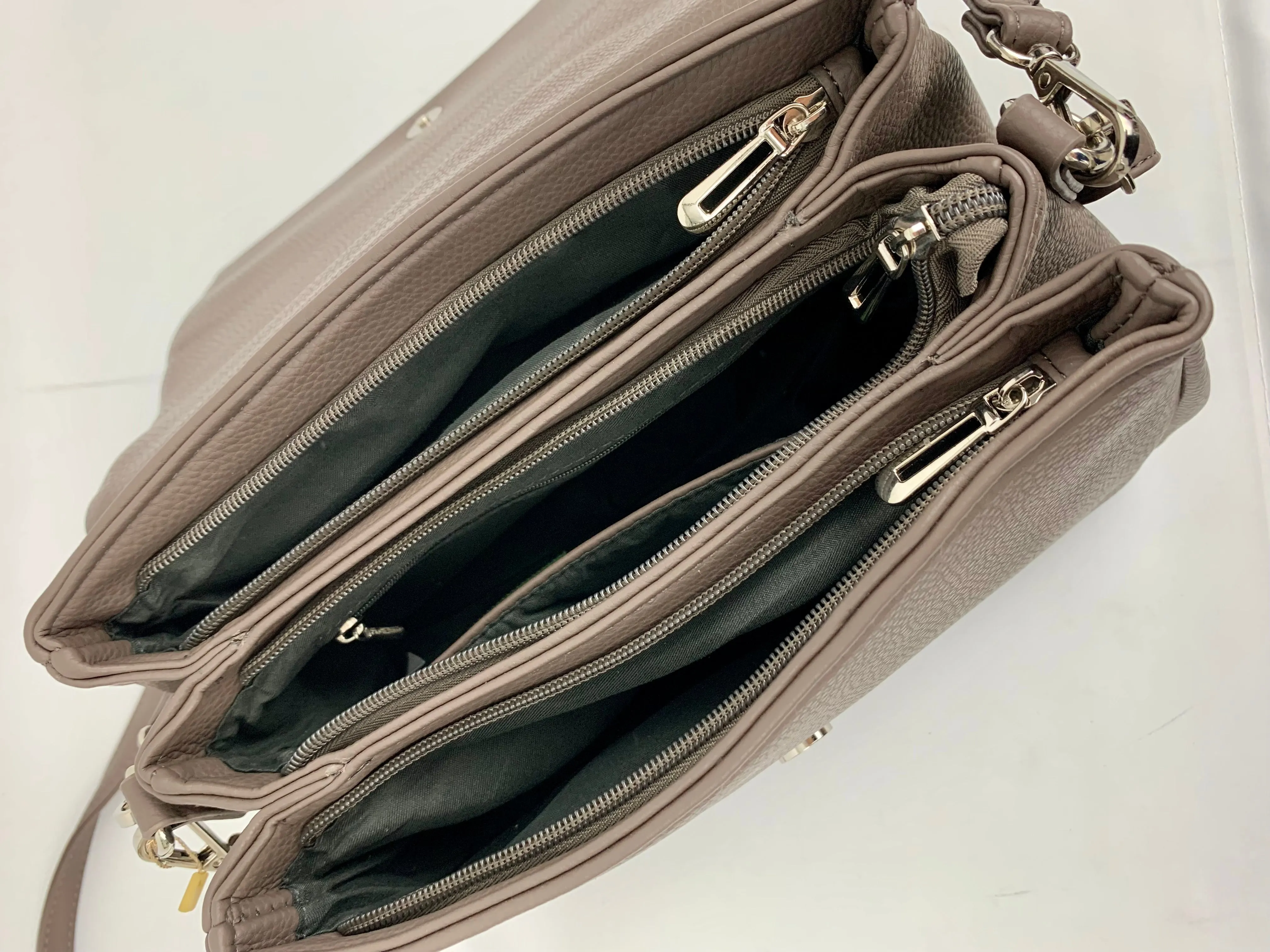 SAN REMO TAUPE - triple compartment faux leather crossbody/ shoulder handbag