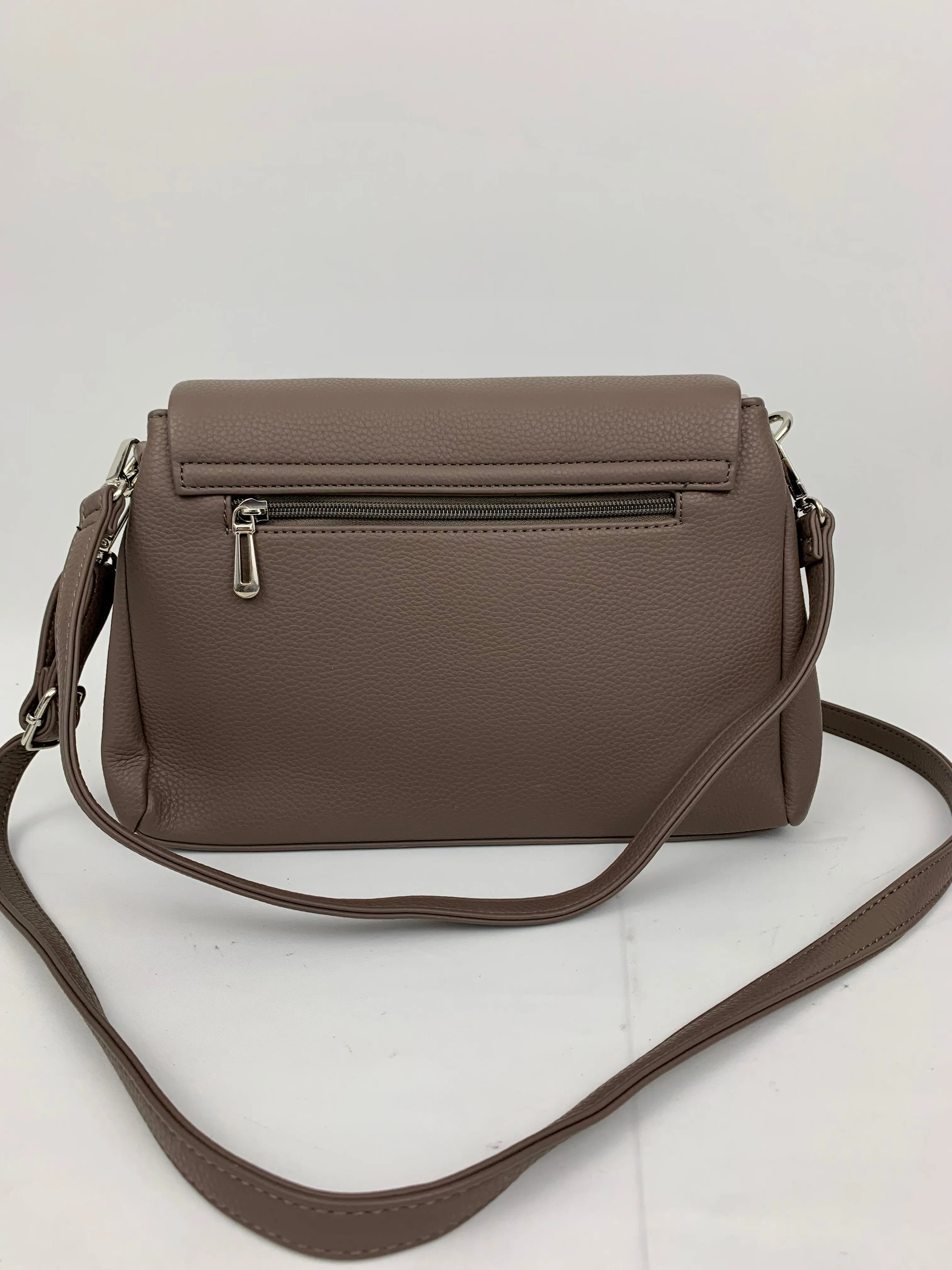 SAN REMO TAUPE - triple compartment faux leather crossbody/ shoulder handbag