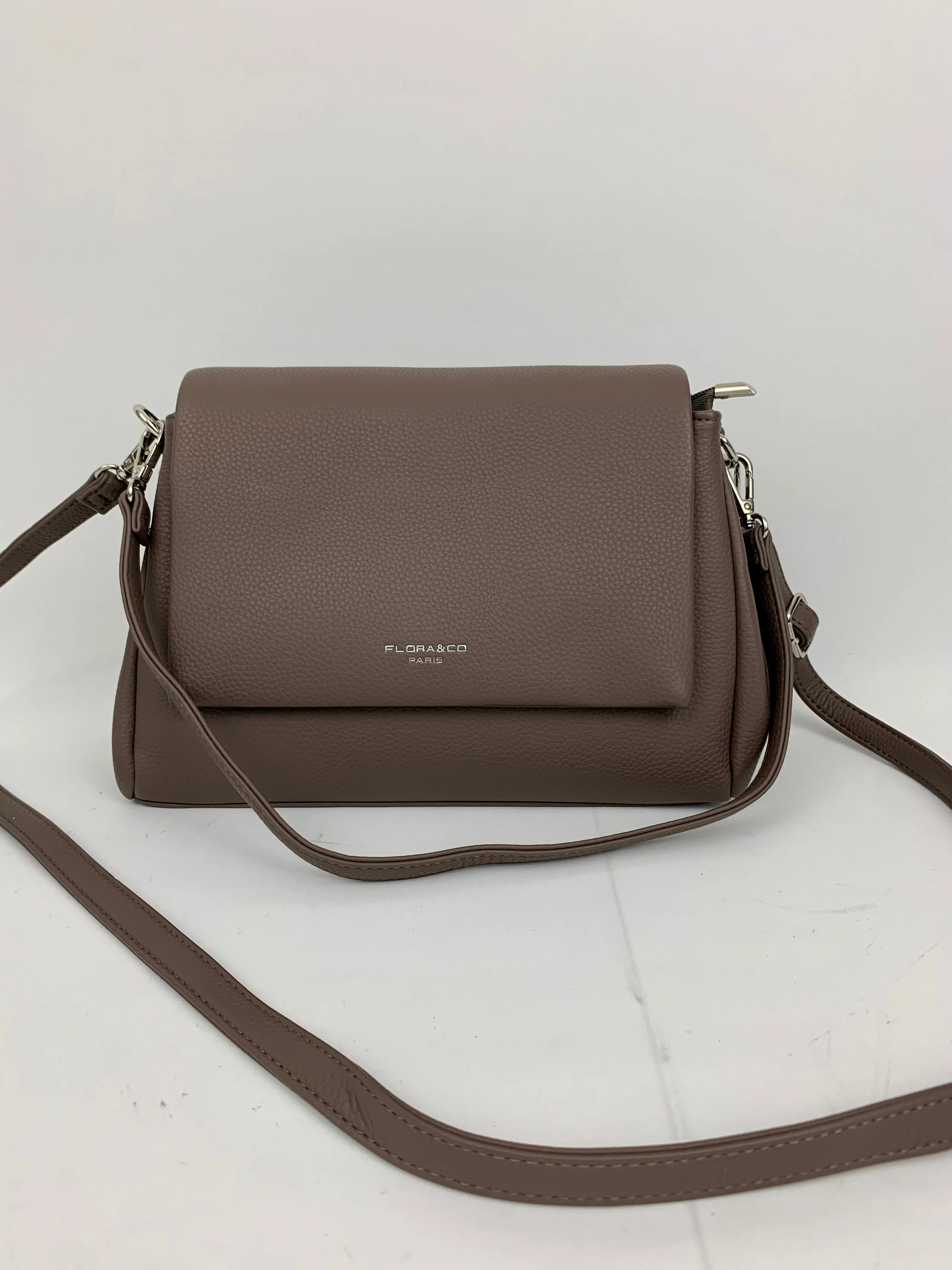SAN REMO TAUPE - triple compartment faux leather crossbody/ shoulder handbag