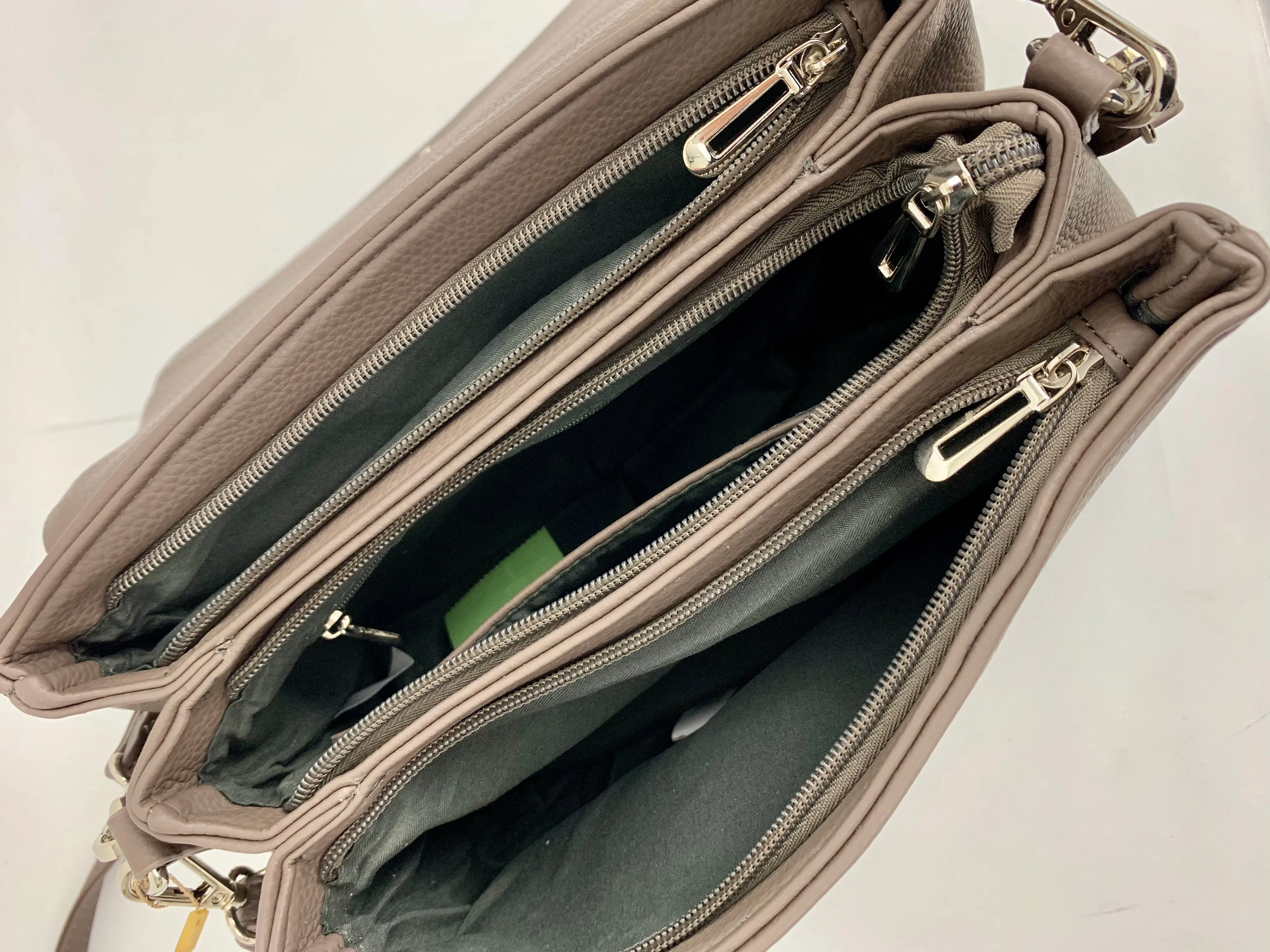 SAN REMO TAUPE - triple compartment faux leather crossbody/ shoulder handbag