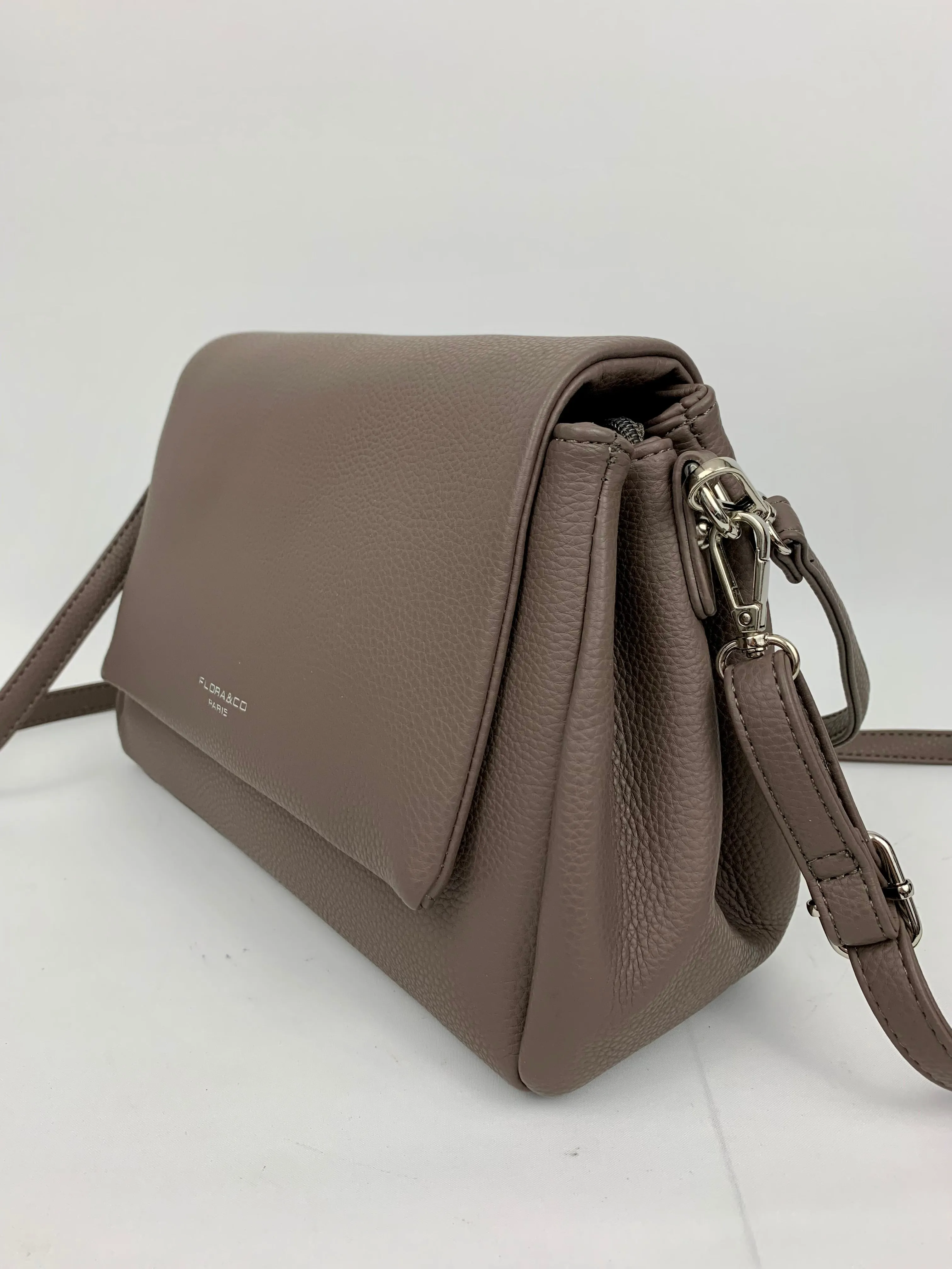 SAN REMO TAUPE - triple compartment faux leather crossbody/ shoulder handbag