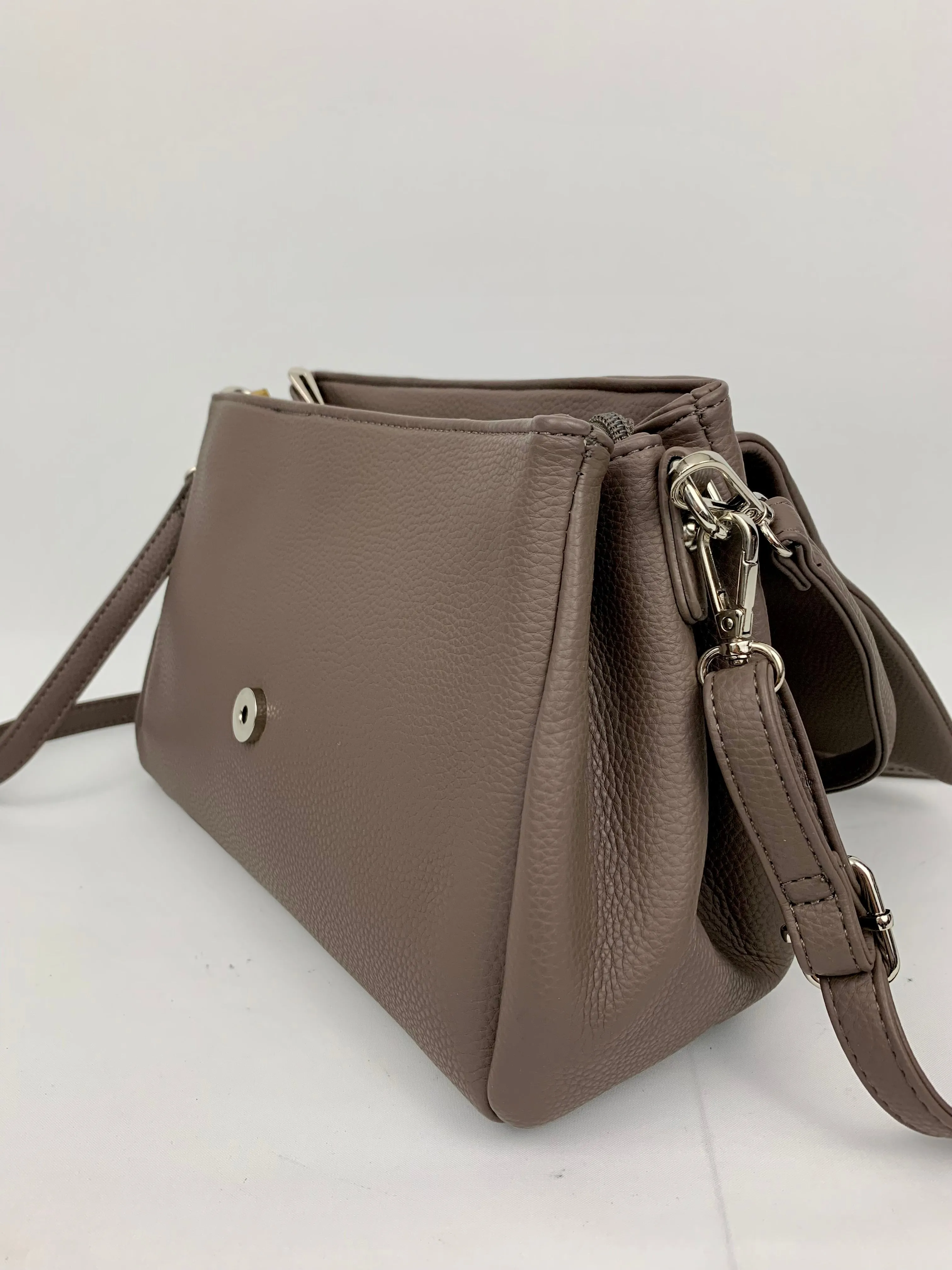 SAN REMO TAUPE - triple compartment faux leather crossbody/ shoulder handbag