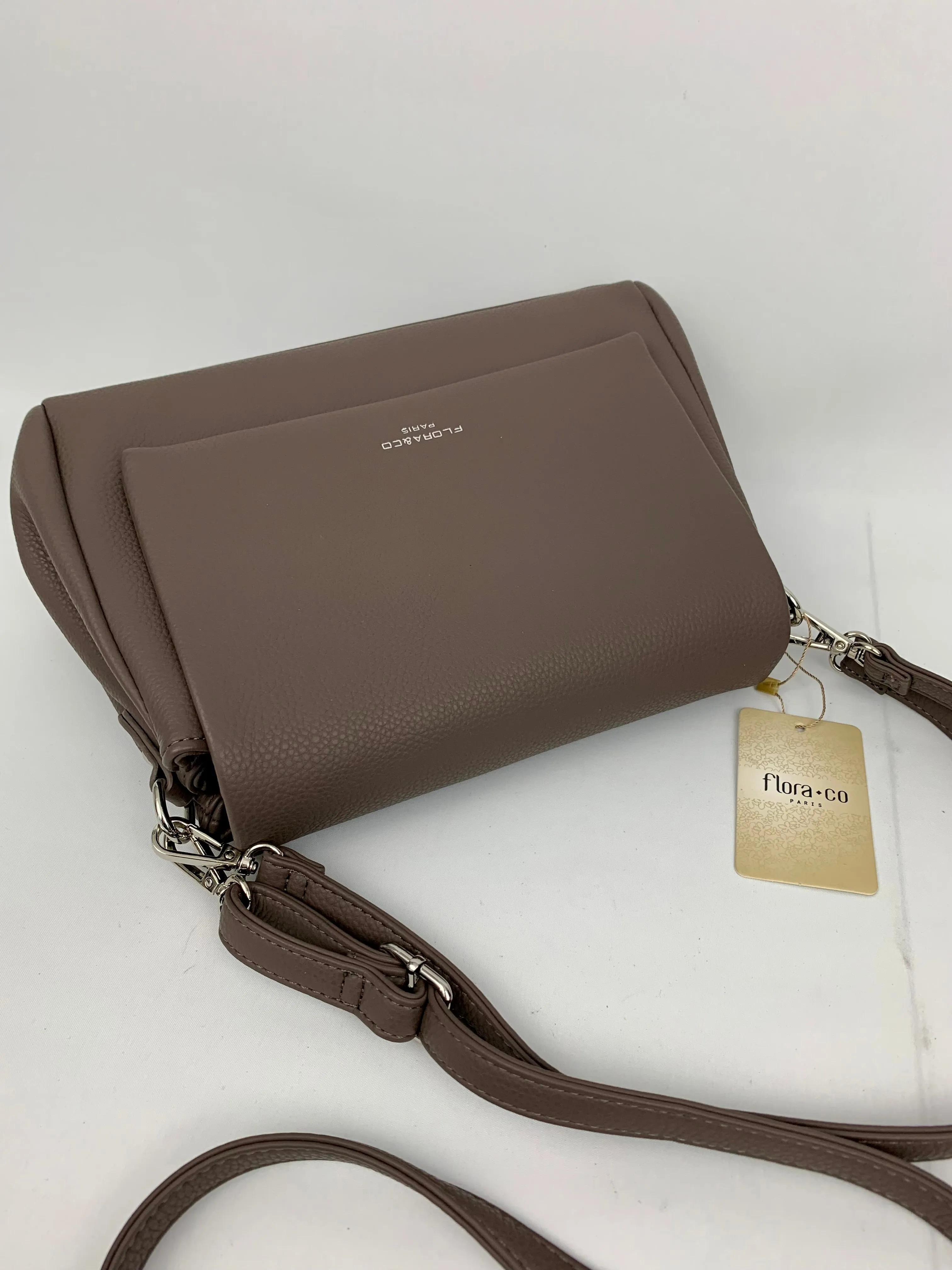 SAN REMO TAUPE - triple compartment faux leather crossbody/ shoulder handbag