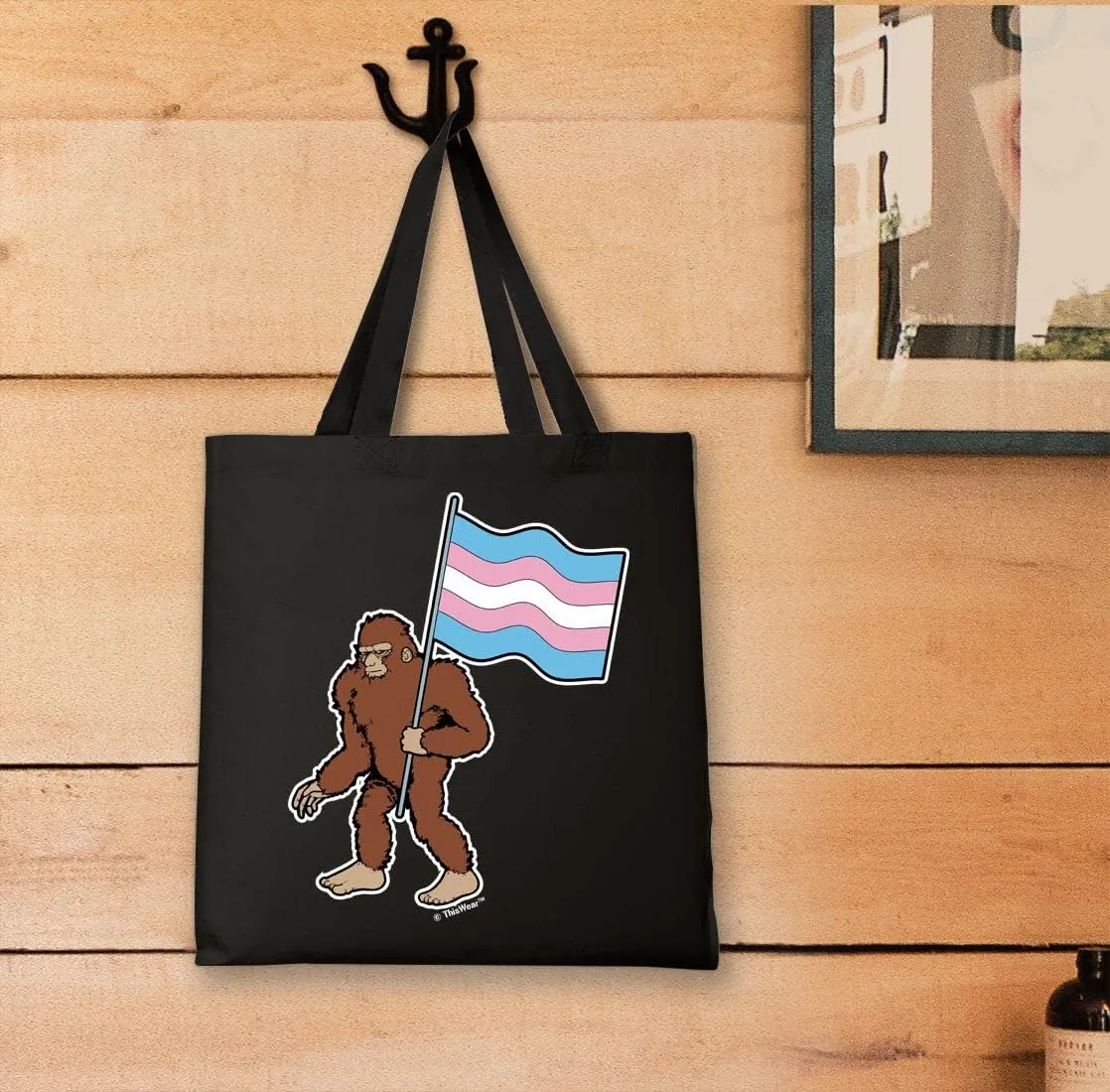 Sasquatch With Trans Flag Canvas Tote Bag