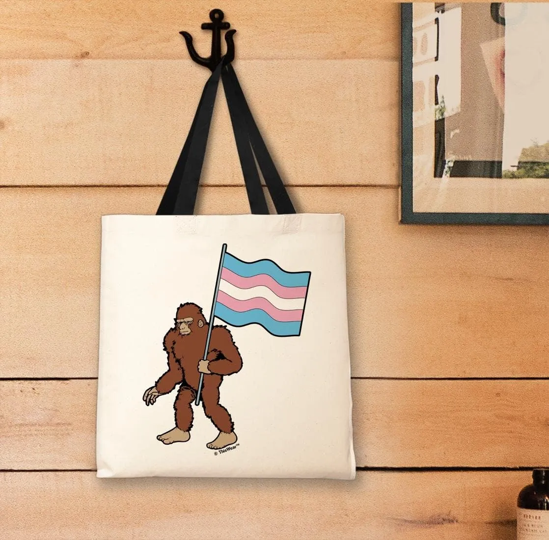 Sasquatch With Trans Flag Canvas Tote Bag
