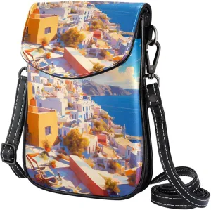Satchel Bag Beautiful Santorini Scene Purse Crossbody Leather Messenger Bag For Women