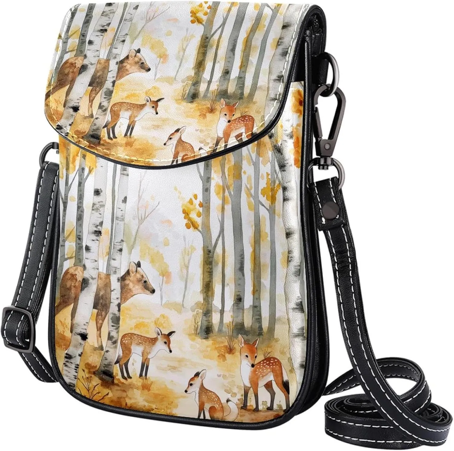 Satchel Bag Birch Tree Deers Purse Crossbody Leather Messenger Bag For Women