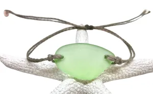Sea Foam Sea Glass Adjustable Bracelet-Made From Recycled Glass-Light Blue Free Form Sea Glass Piece with Waterproof Gray Thread-Unique Gift (Light Green)