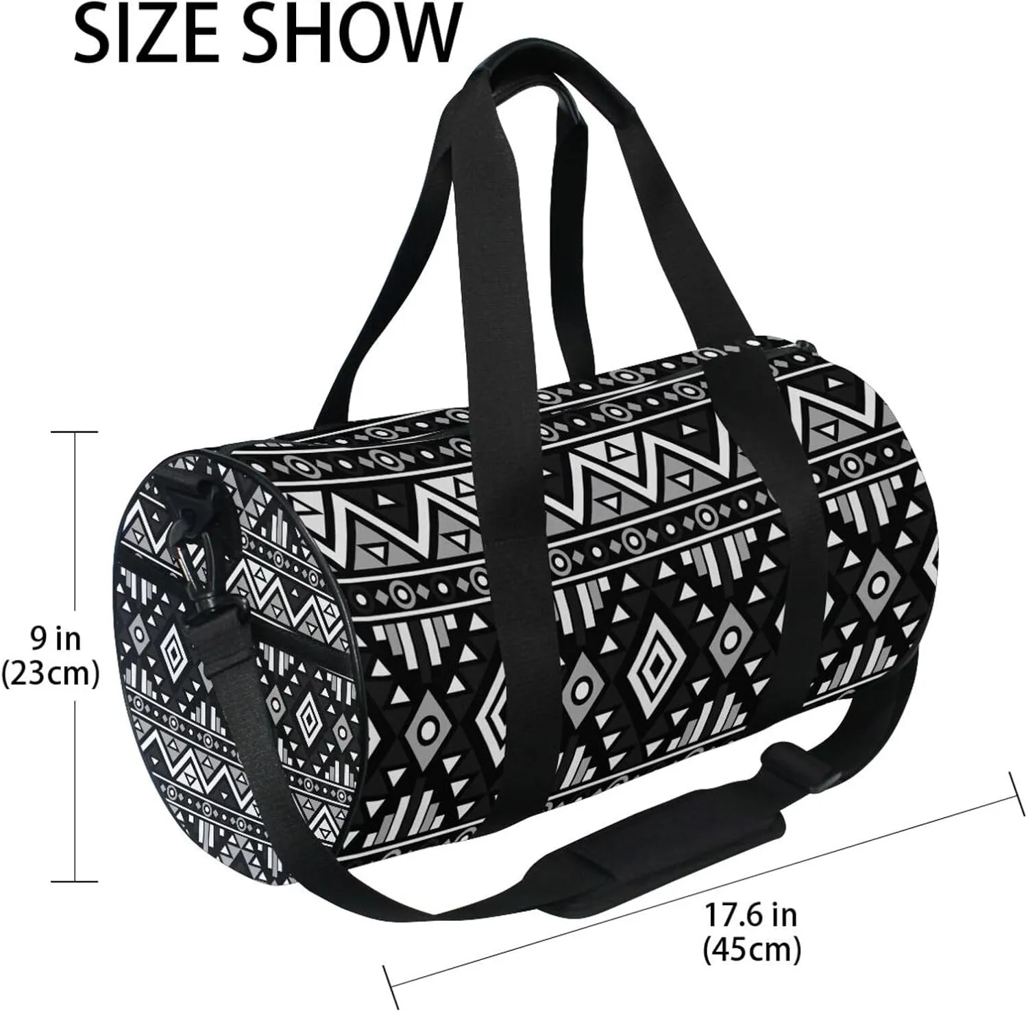 Seamless Tribal Ethnic Pattern in Vintage Retro Pattern Portable Gym Bag, Travel Bag, Luggage bag, Sports Bag, Toiletry Bag with Handles, Detachable Shoulder Strap 17.6 x 9 x 9 inch