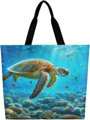 Seaside Beach Shells Starfis Tote Bag Beach Bag Reusable Shoulder Bag for Gym, Shopping, Travel