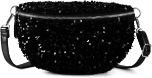 Sequins Glitter Waist Bag Fanny Pack for Women Girls Crossbody Belt Bag Chest Bag Phone Pouch for Travel Running Workout