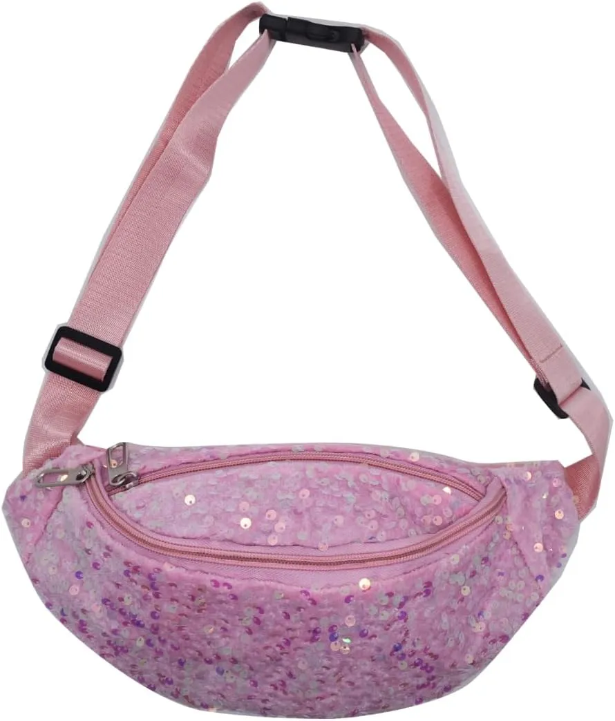 Sequins Glitter Waist Bag Fanny Pack for Women Girls Crossbody Belt Bag Chest Bag Phone Pouch for Travel Running Workout