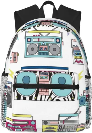 Set Of Various Vintage Cassette Players. Retro 80s Lightweight Packable Backpack Travel Casual Hiking Daypack Foldable Backpack For Men Women