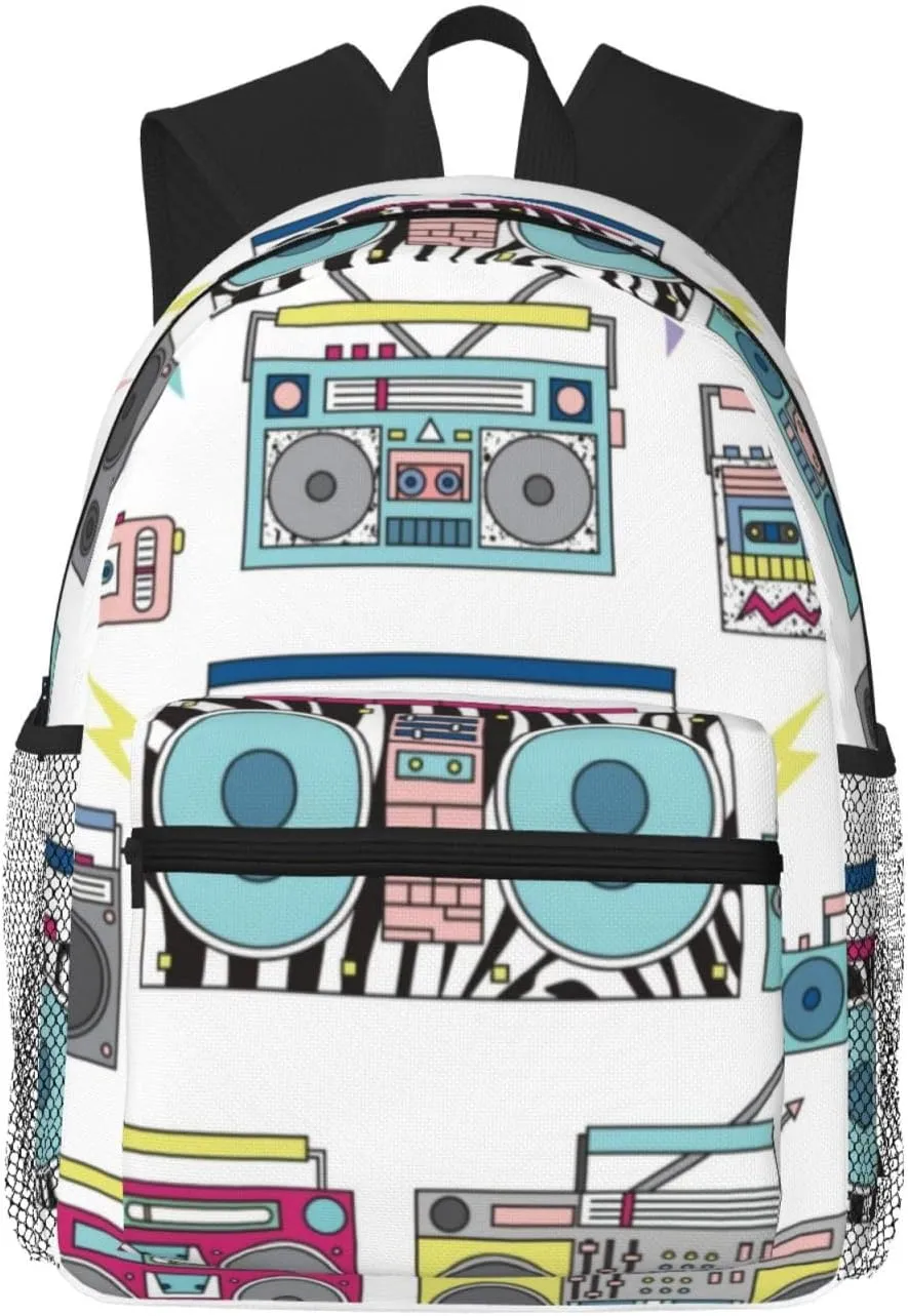Set Of Various Vintage Cassette Players. Retro 80s Lightweight Packable Backpack Travel Casual Hiking Daypack Foldable Backpack For Men Women