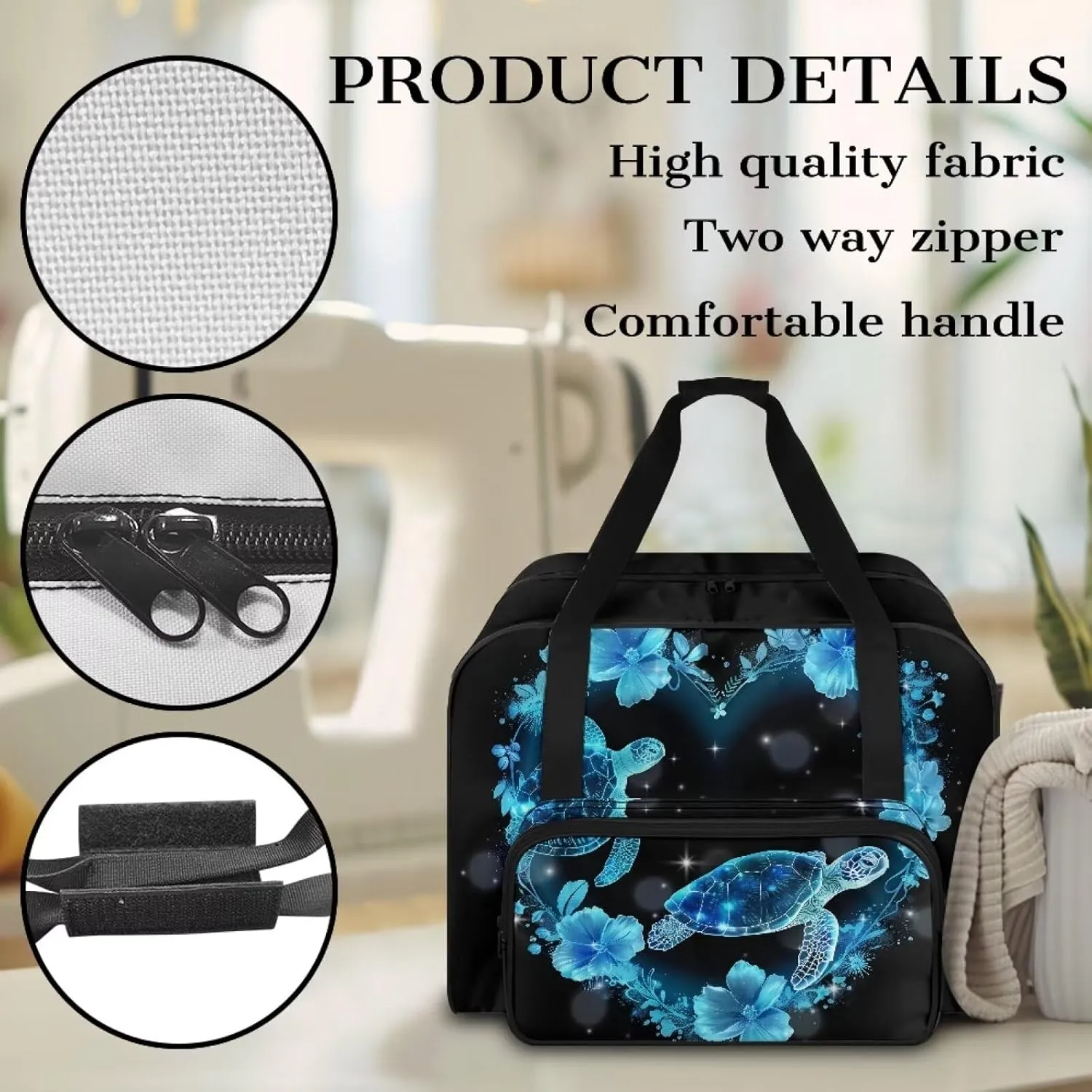Sewing Machine Case Tote, Blue Turtle Travel Case Tote Bag for Sewing Machine, Universal Sewing Box Storage Bag Compatible with Most Standard Size Sewing Machine