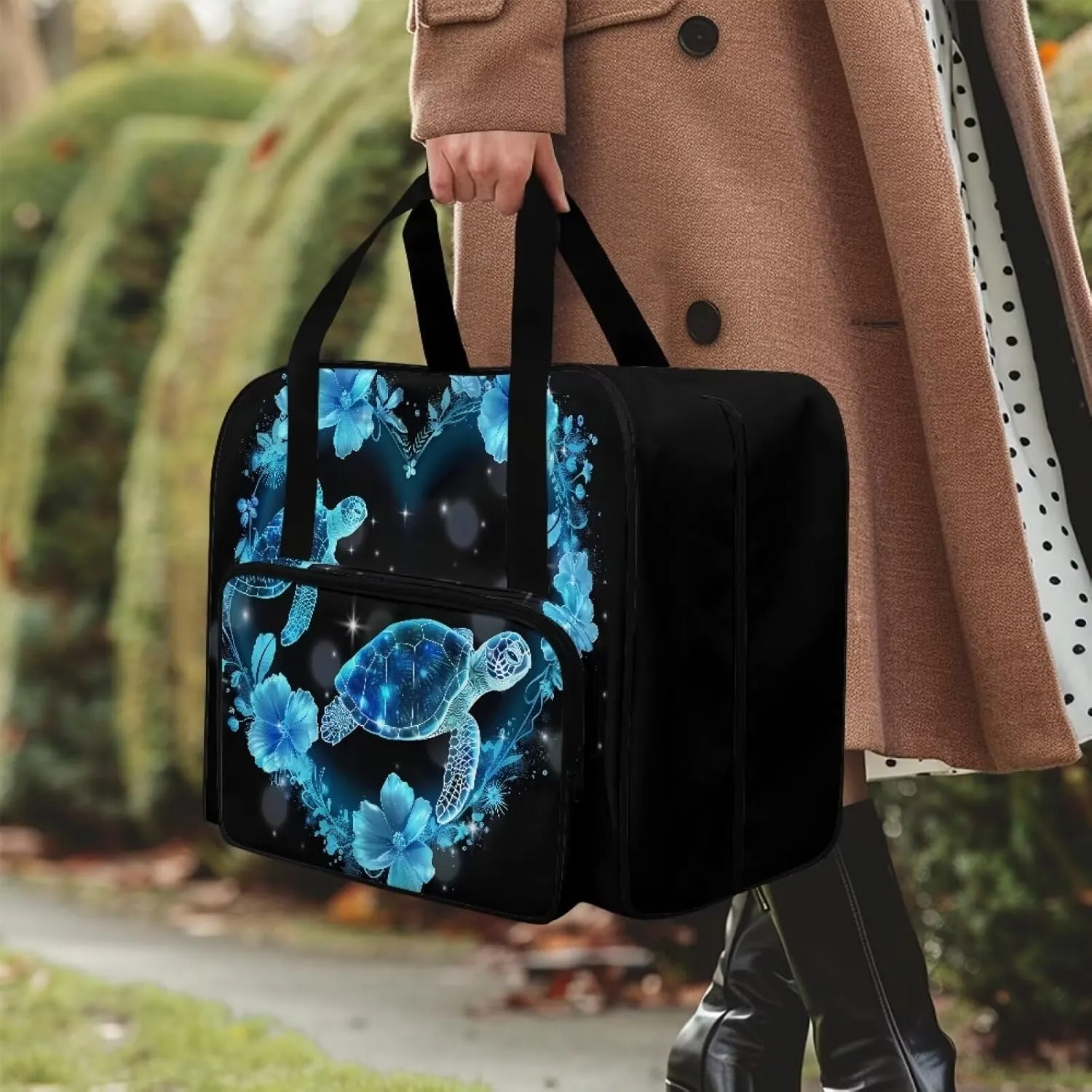 Sewing Machine Case Tote, Blue Turtle Travel Case Tote Bag for Sewing Machine, Universal Sewing Box Storage Bag Compatible with Most Standard Size Sewing Machine