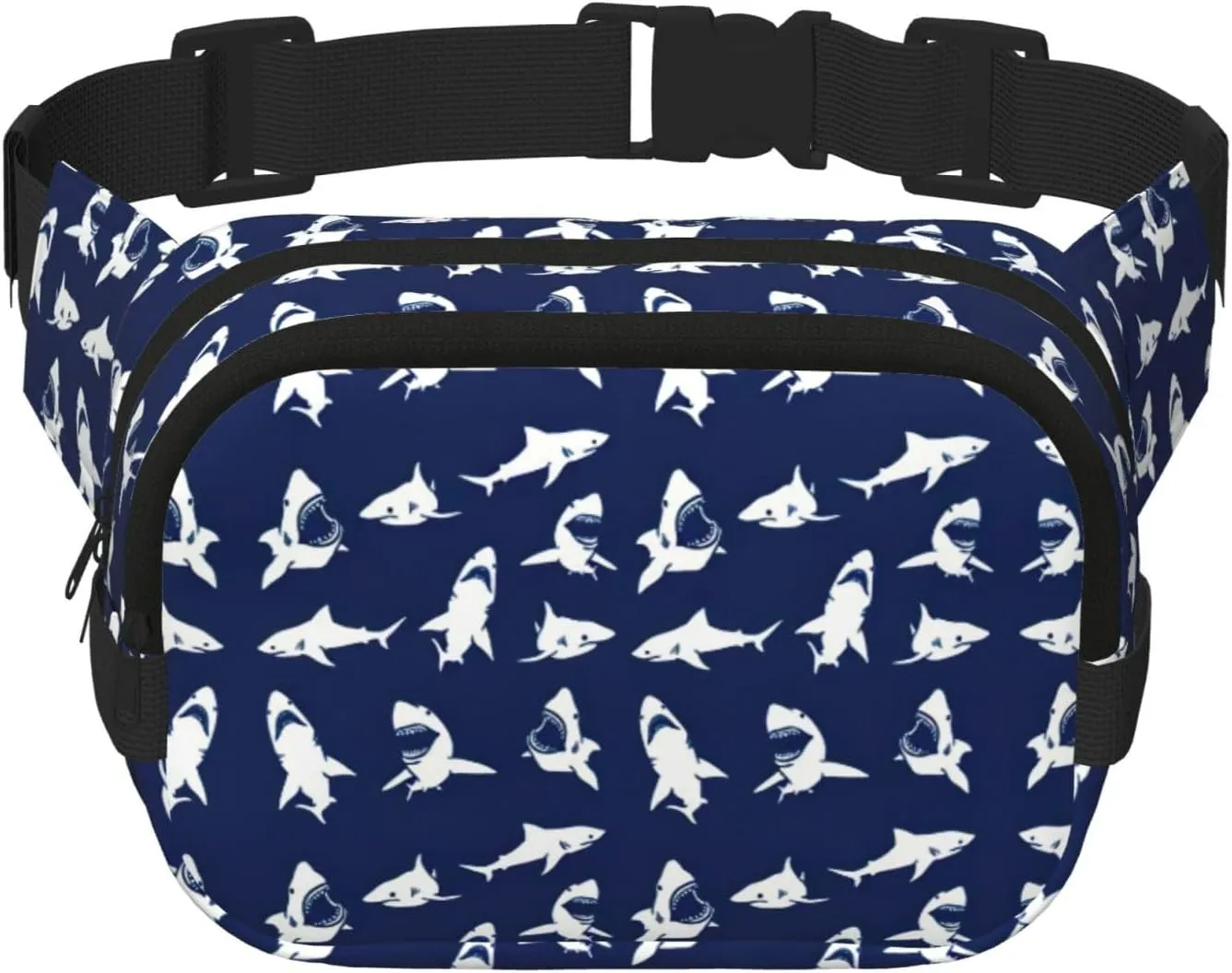 Shark Pattern with Various Gestures Print Waist Purse Square Double Layer Waist Bag Unisex Workout Crossbody Designer Bag