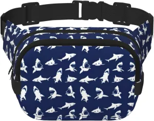 Shark Pattern with Various Gestures Print Waist Purse Square Double Layer Waist Bag Unisex Workout Crossbody Designer Bag
