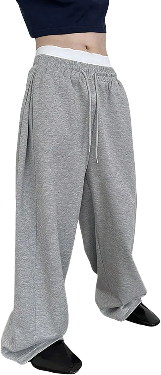 SHENHE Men's Baggy Pants Wide Leg Drawstring Waist Loose Sweatpants with Pockets