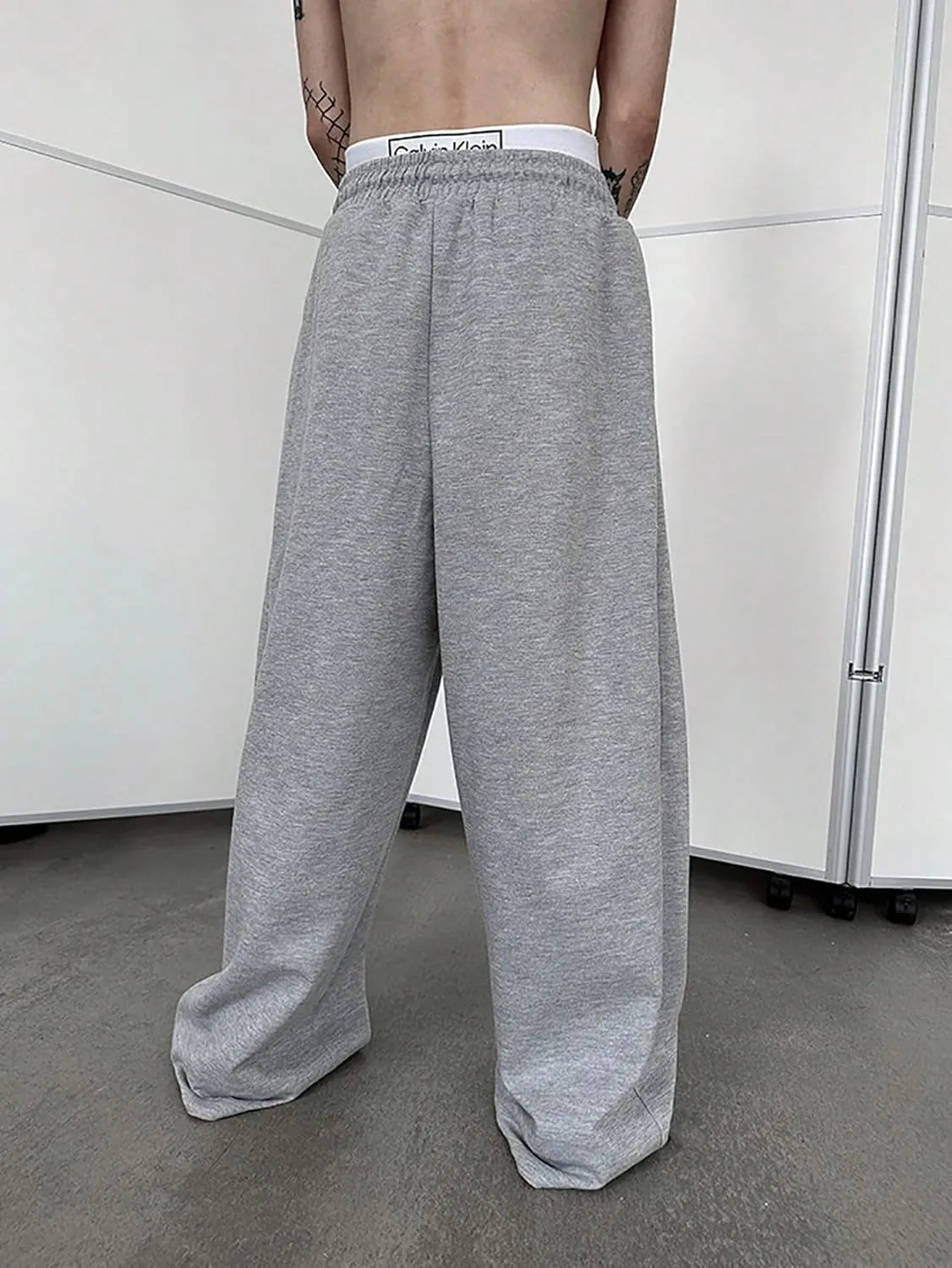 SHENHE Men's Baggy Pants Wide Leg Drawstring Waist Loose Sweatpants with Pockets