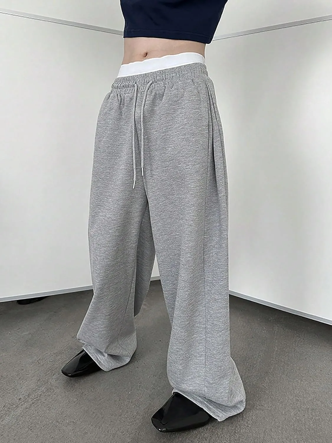 SHENHE Men's Baggy Pants Wide Leg Drawstring Waist Loose Sweatpants with Pockets