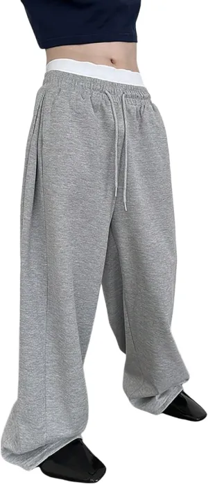 SHENHE Men's Baggy Pants Wide Leg Drawstring Waist Loose Sweatpants with Pockets