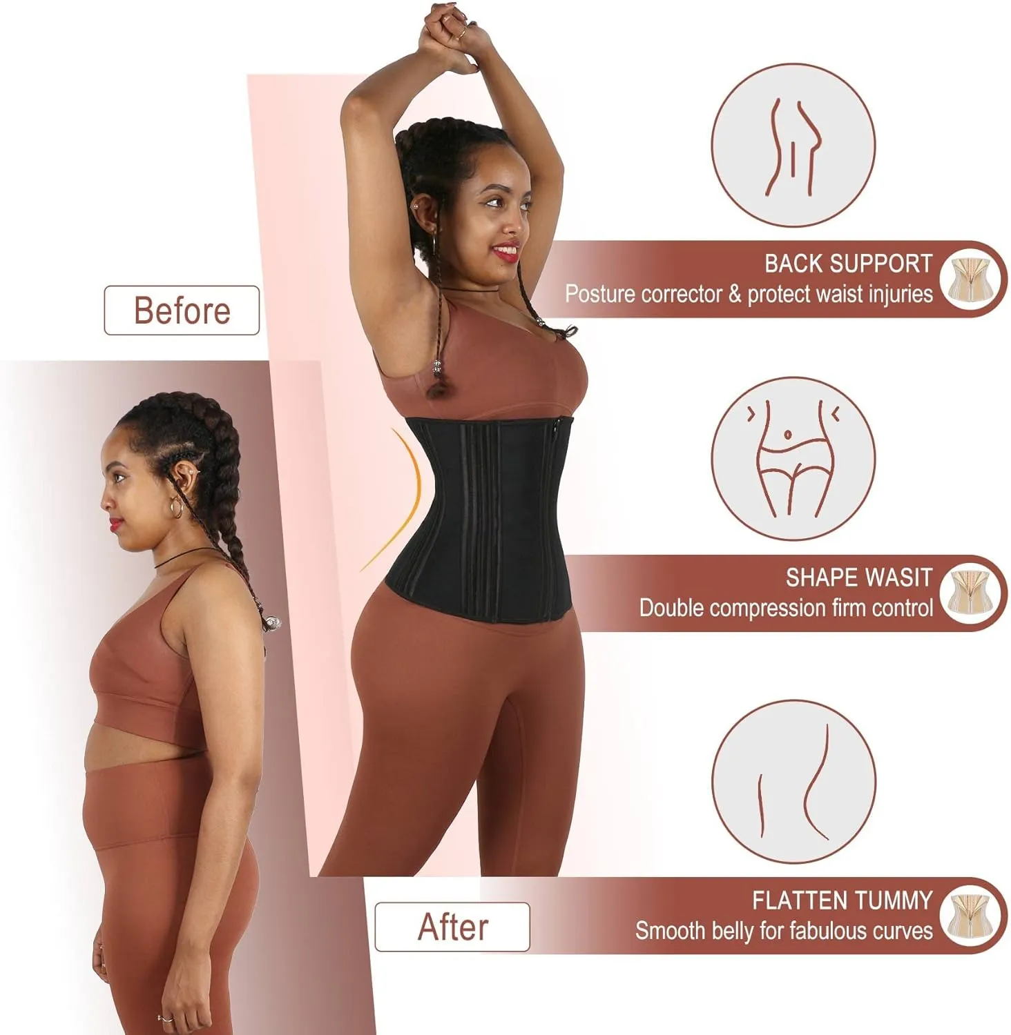 Short Torso Waist Trainer for Women Lower Belly Fat, Workout Fajas Colombianas Waist Cincher Corset