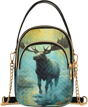 Shoulder Handbag Moose Mystic Forest Print Crossbody Purse for Women Stylish Ladies Shoulder Bag Top Handle Satchel
