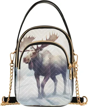 Shoulder Handbag Snow Moose Print Crossbody Purse for Women Stylish Ladies Shoulder Bag Top Handle Satchel