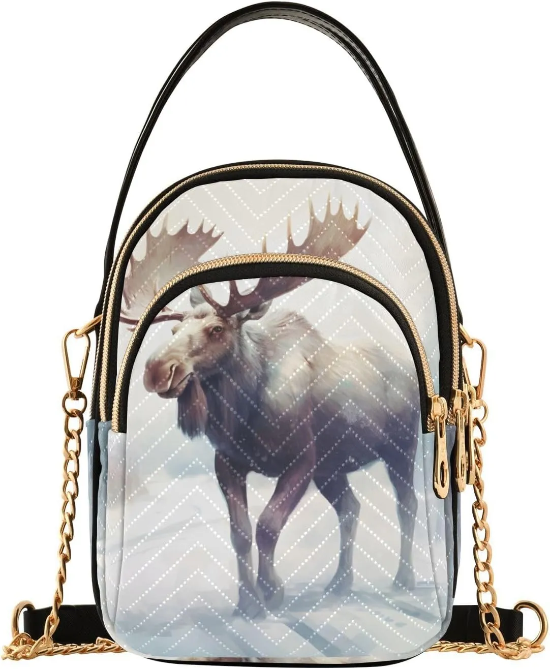 Shoulder Handbag Snow Moose Print Crossbody Purse for Women Stylish Ladies Shoulder Bag Top Handle Satchel