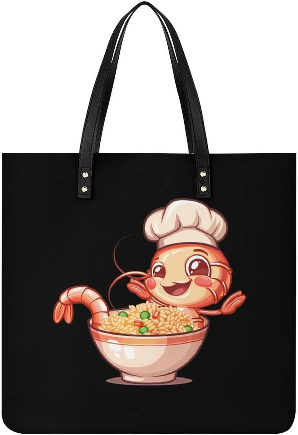 Shrimp Fried Rice Leather Tote Bag for Women Men Shoulder Bag Casual Handbag Work Bag 39x39cm