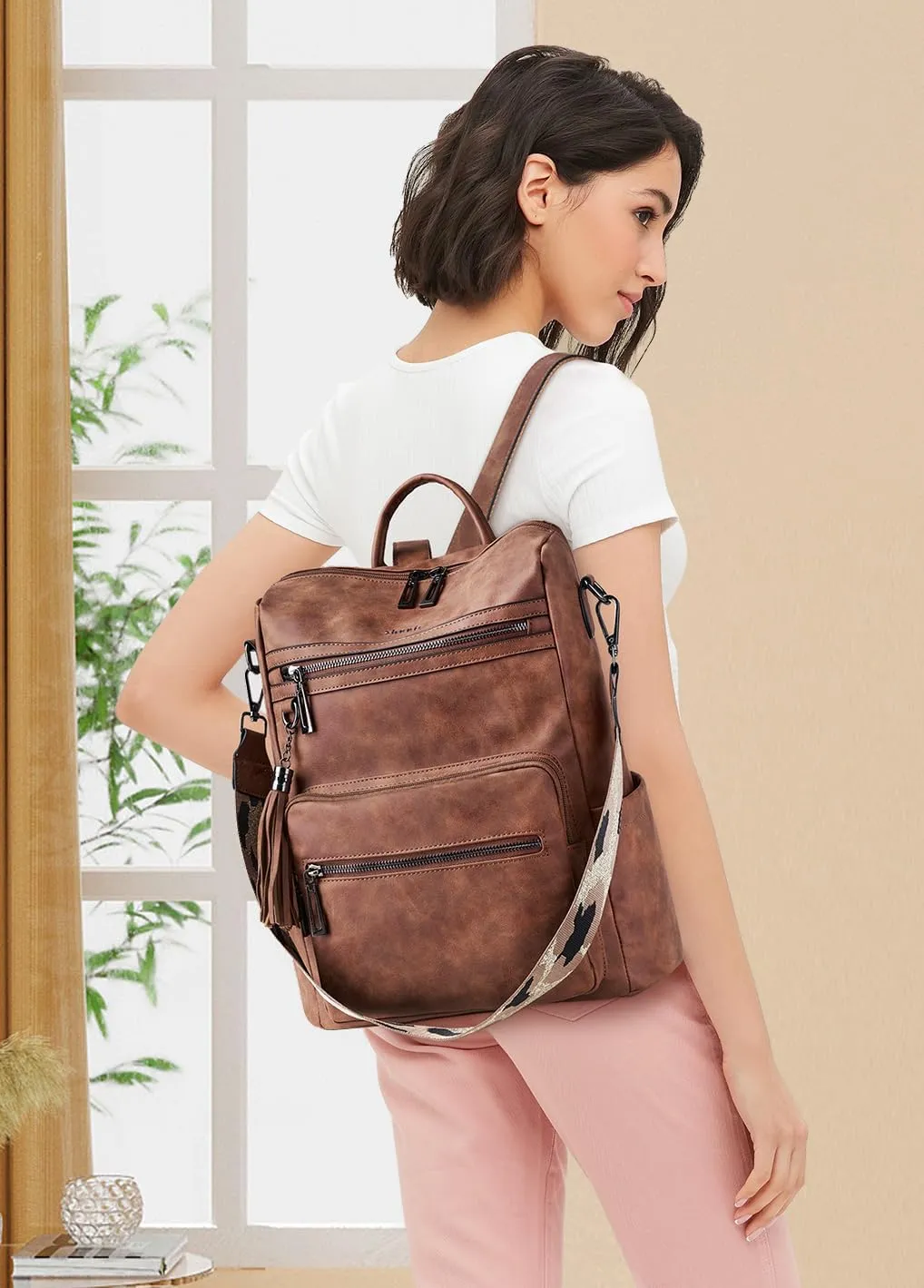 Shrrie Backpack Purse for Women Leather Fashion Designer Backpack Convertible Shoulder Satchel Bag for Travel College Work