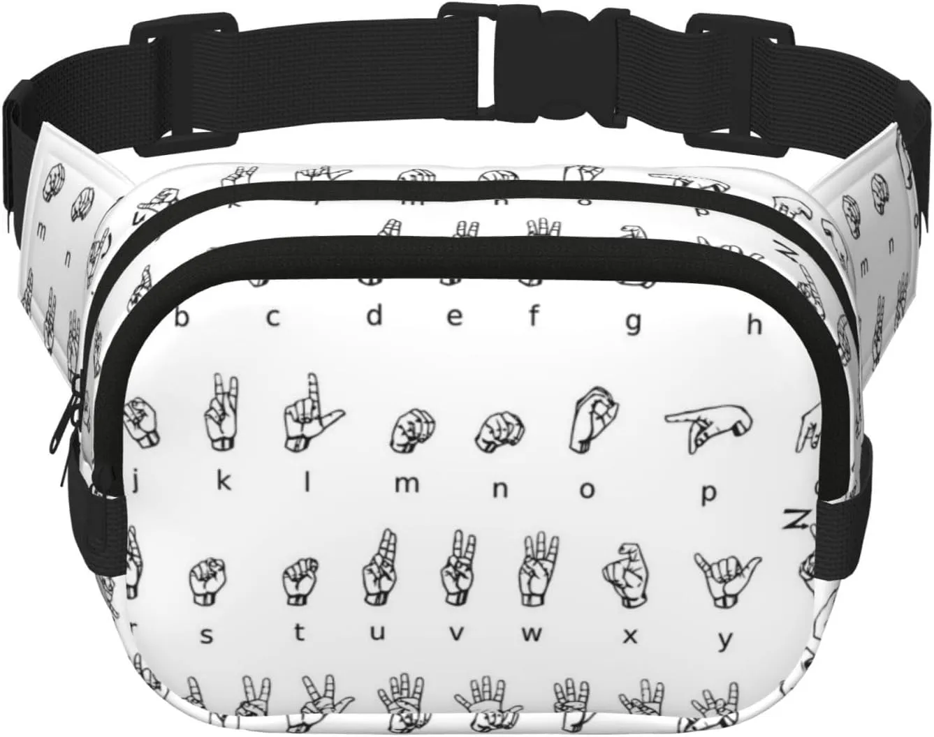 Sign Language Alphabet Print Unisex Square Double Layer Waist Bag Crossbody Fanny Pack Travel Workout Accessory