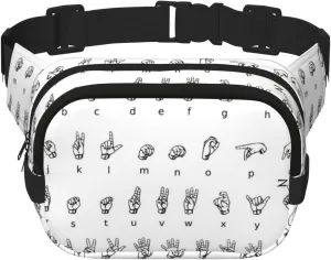 Sign Language Alphabet Print Unisex Square Double Layer Waist Bag Crossbody Fanny Pack Travel Workout Accessory