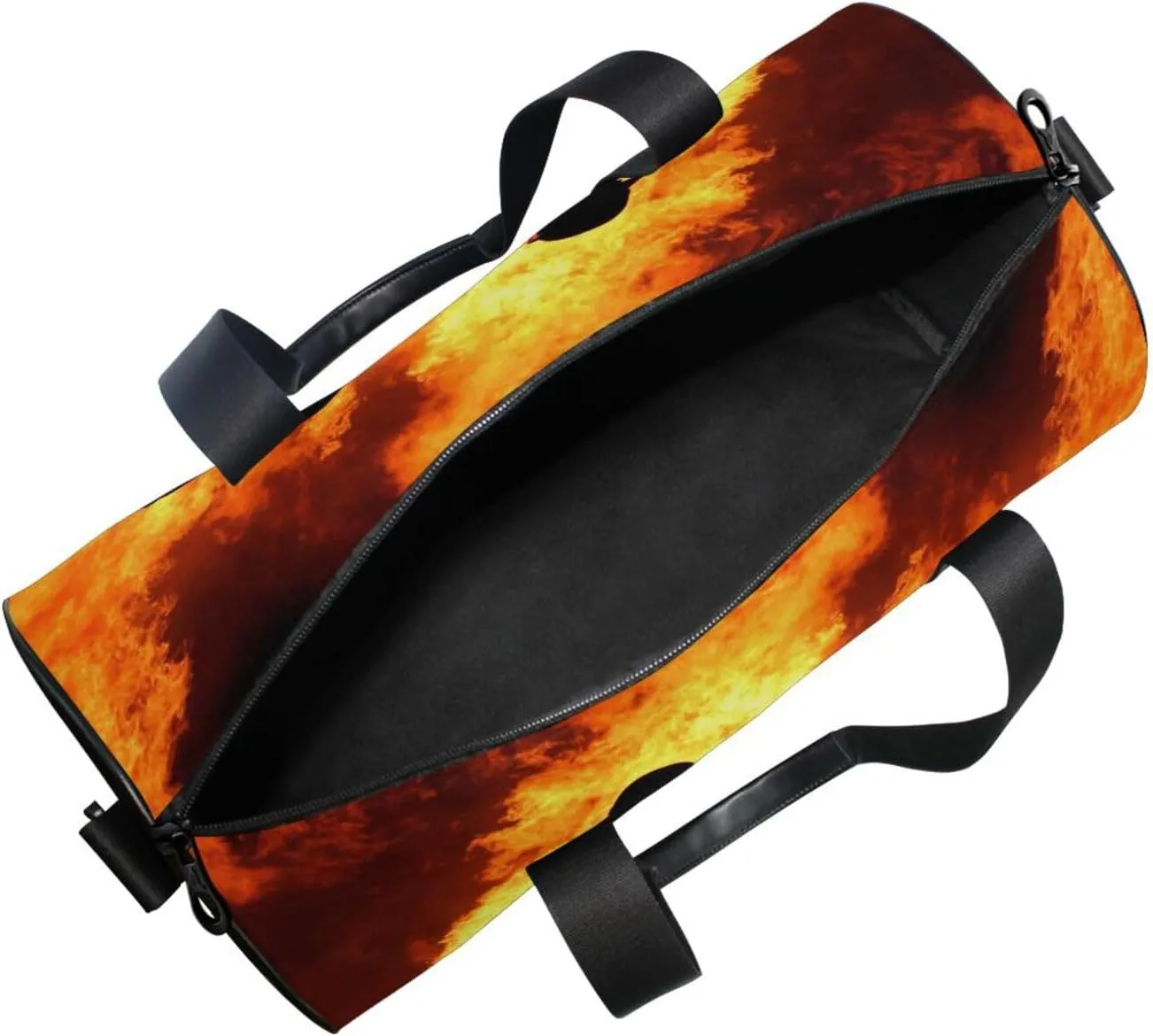 Silhouette of Two Firemen Fighting a Huge Fire of Burning Timber Portable Gym Bag, Travel Bag, Luggage bag, Sports Bag, Toiletry Bag with Handles, Detachable Shoulder Strap 17.6 x 9 x 9 inch