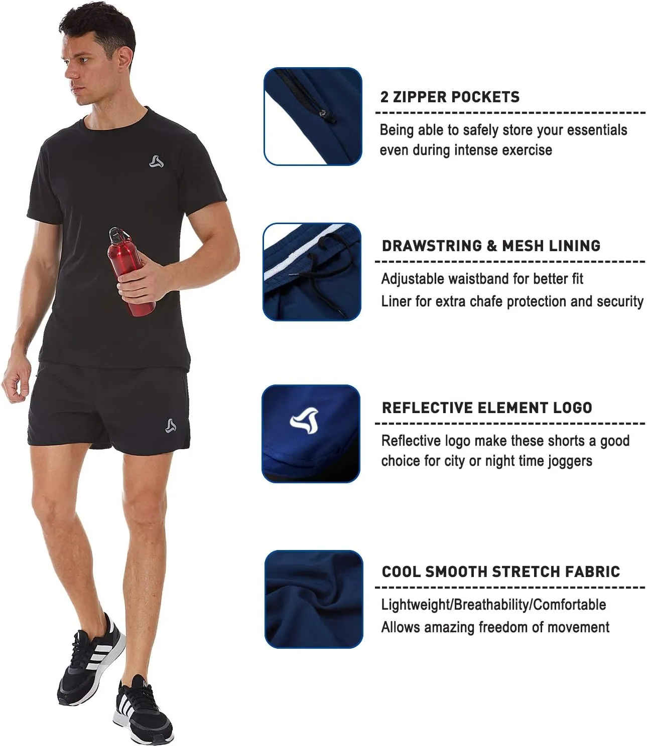 SILKWORLD Men's Running Stretch Quick Dry Shorts with Zipper Pockets(Pack of 2,3)
