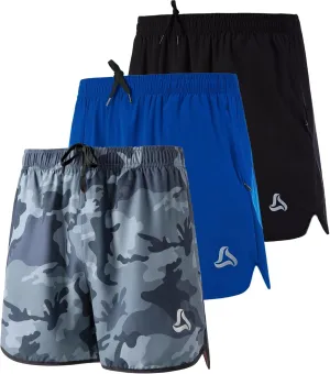 SILKWORLD Men's Running Stretch Quick Dry Shorts with Zipper Pockets(Pack of 2,3)