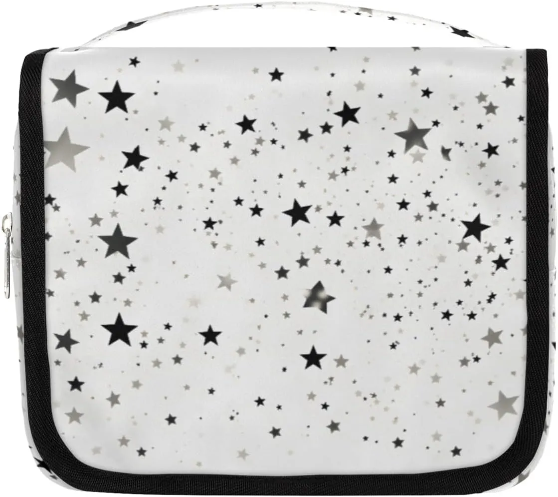 Silver Star Hanging Travel Toiletry Bag Kit Makeup Case Cosmetics Organizer Shining Bright Stars Toiletry Bag for Women Make up Accessories Shampoo Body Cream Brushes Set