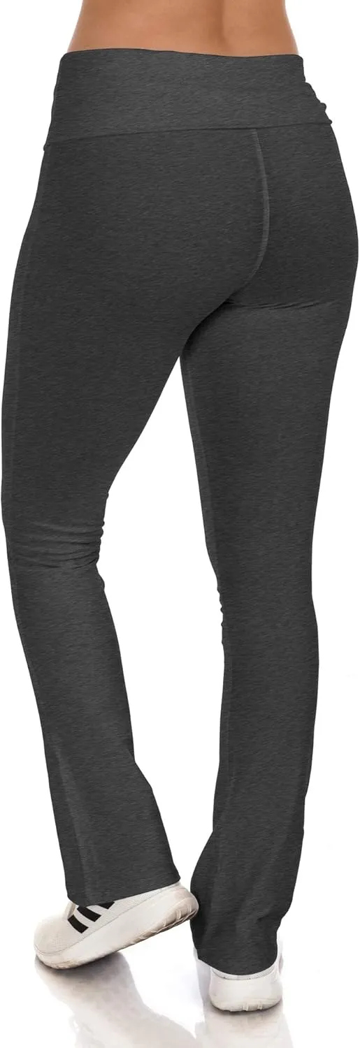 Simply Ravishing Cotton Fold Over Bootcut Yoga Pants (Size: XS-5X)