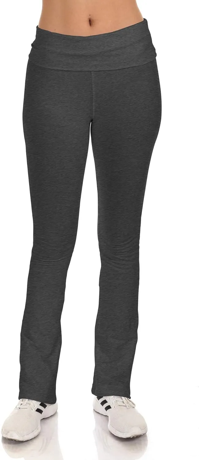 Simply Ravishing Cotton Fold Over Bootcut Yoga Pants (Size: XS-5X)