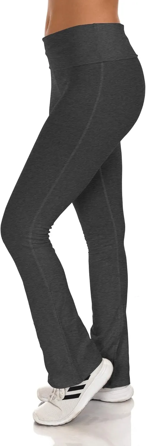 Simply Ravishing Cotton Fold Over Bootcut Yoga Pants (Size: XS-5X)
