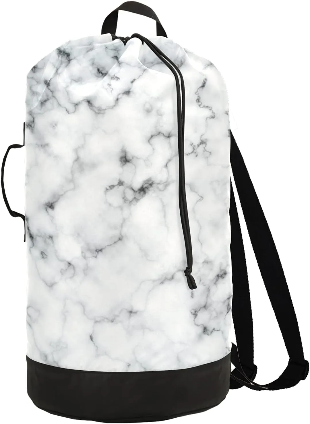 Sinestour White Marble Laundry Bag Large Heavy Duty Laundry Backpack for College Students Laundry bag with Shoulder Straps Washable for Camp Traveling Waterproof