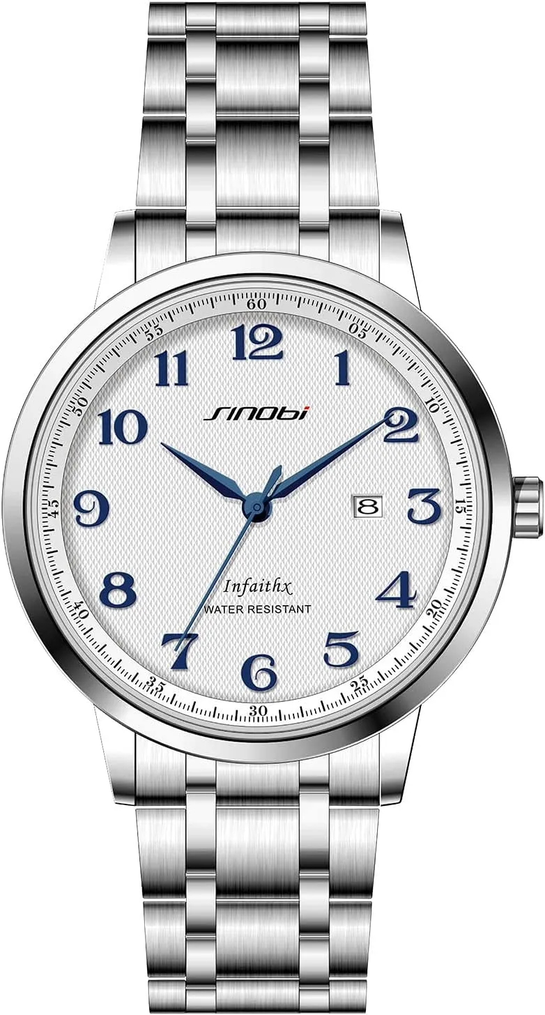 SINOBI Classic Business Men’s Watches Arabic Numerals Easy Reader Wristwatches for Men with Calendar Date Water Resistant