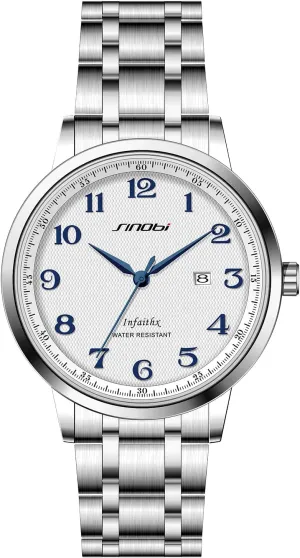 SINOBI Classic Business Men’s Watches Arabic Numerals Easy Reader Wristwatches for Men with Calendar Date Water Resistant